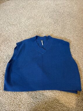 Free People Deep Blue V-Neck Knit Sweater Vest